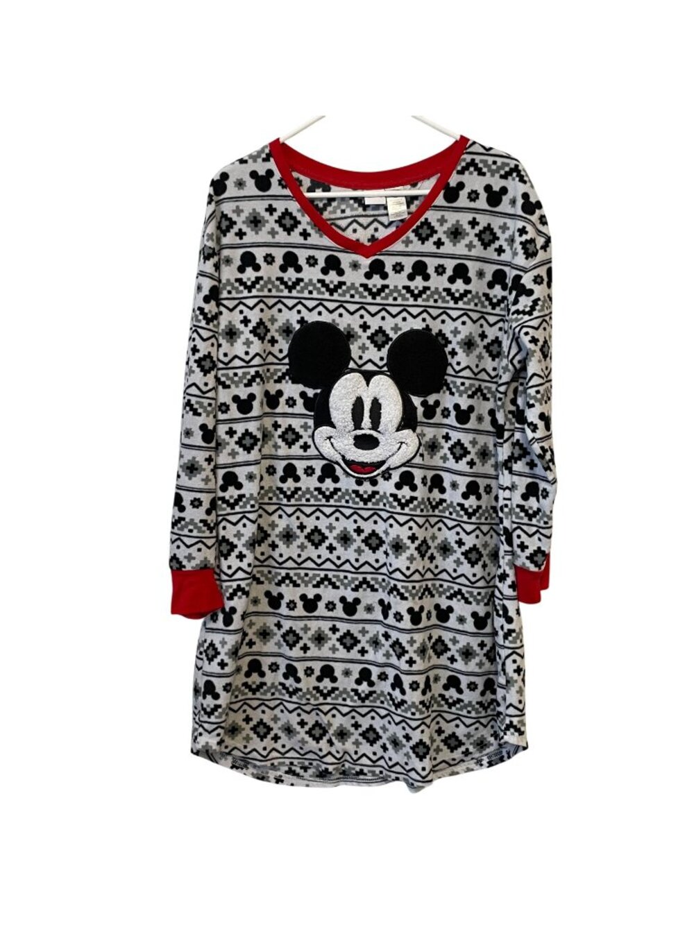 Disney Mickey Mouse Womens XL Cozy Fleece Long-Sleeve Nightshirt With Red Trim
